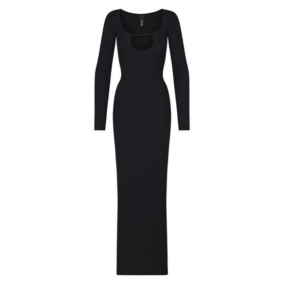 2. NWT SKIMS SOFT LOUNGE LONG SLEEVE KEYHOLE DRESS IN ONYX - Picture 2 of 7